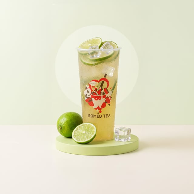 Hand Crushed Lime Iced Green Tea.