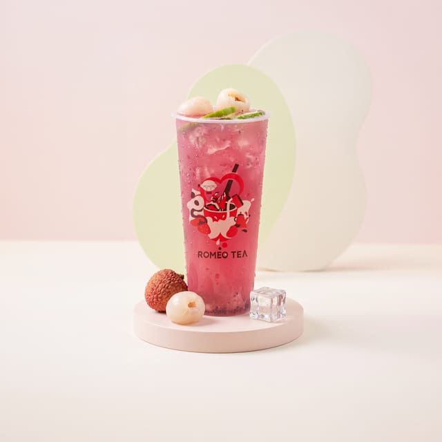 Hand Crushed Lychee Iced Jasmine Green Tea.