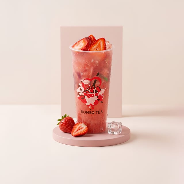 Hand Crushed Strawberry Iced Jasmine Green Tea.