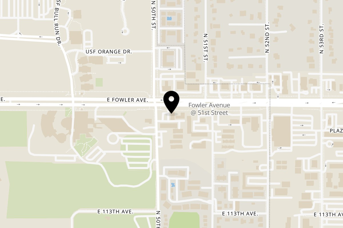 Map showing the location of Romeo Tea on 5003 E Fowler Ave B in Tampa